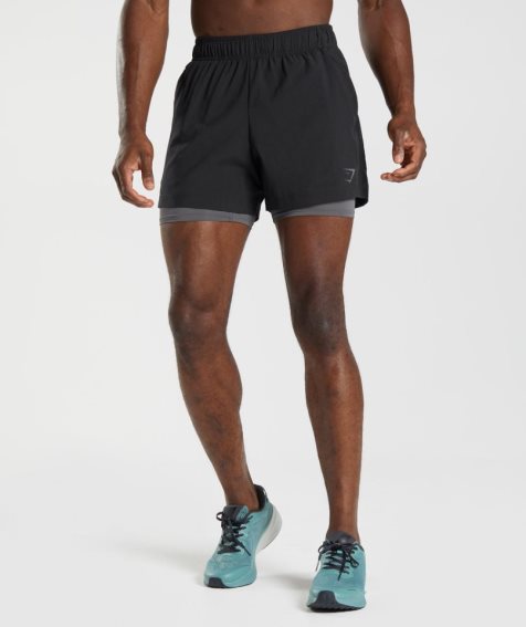 Men's Gymshark Sport 5" 2 In 1 Shorts Black | NZ 2HNAYV